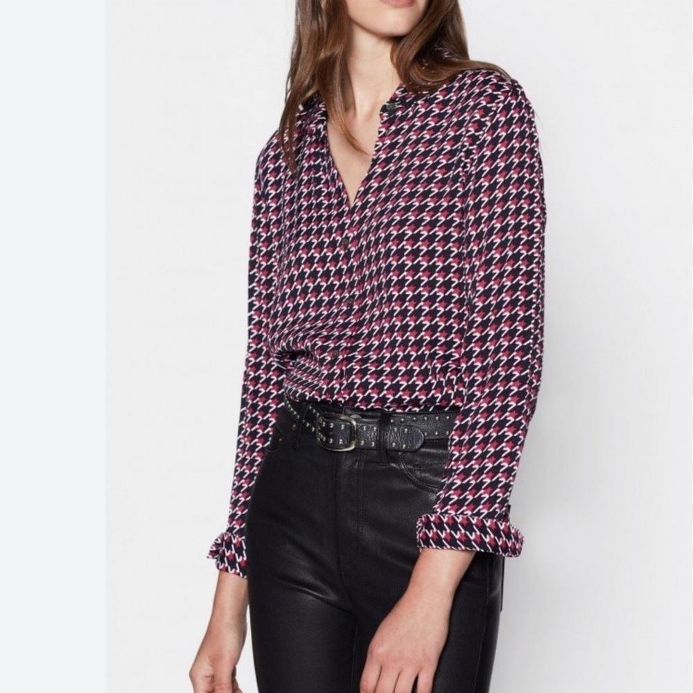 Equipment Leema Button Down Amaranth Multi Color Geometric Print Size SP